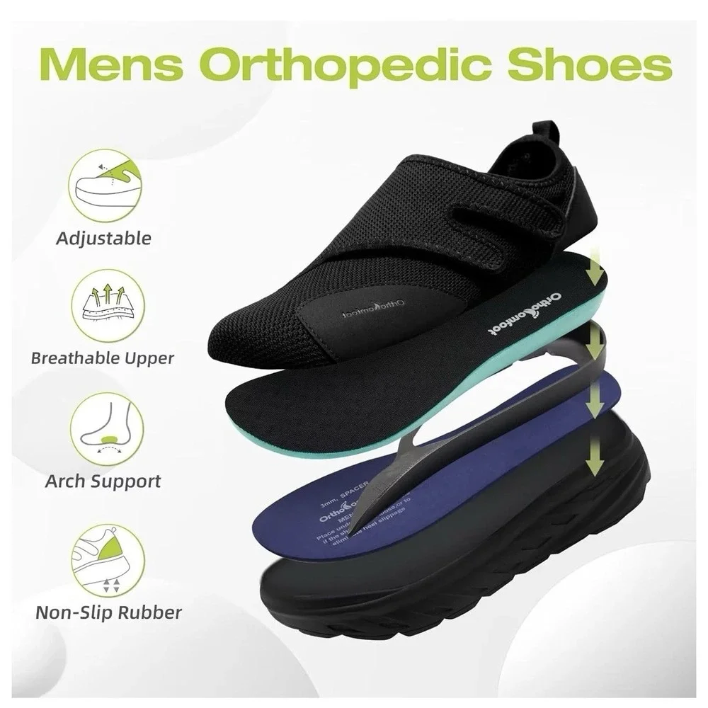 OrthoComfoot Men's Orthopedic Diabetic Extra Wide Walking Shoes:‎ Black Size 11X